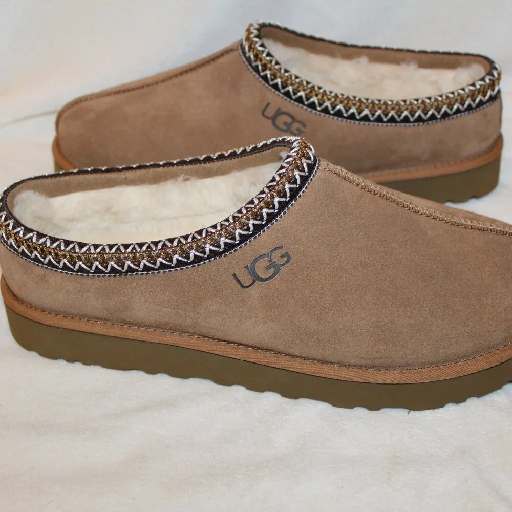 NEW UGG MEN'S TASMAN CHESTNUT SUEDE SHEARLING‎ LINED SLIPPERS